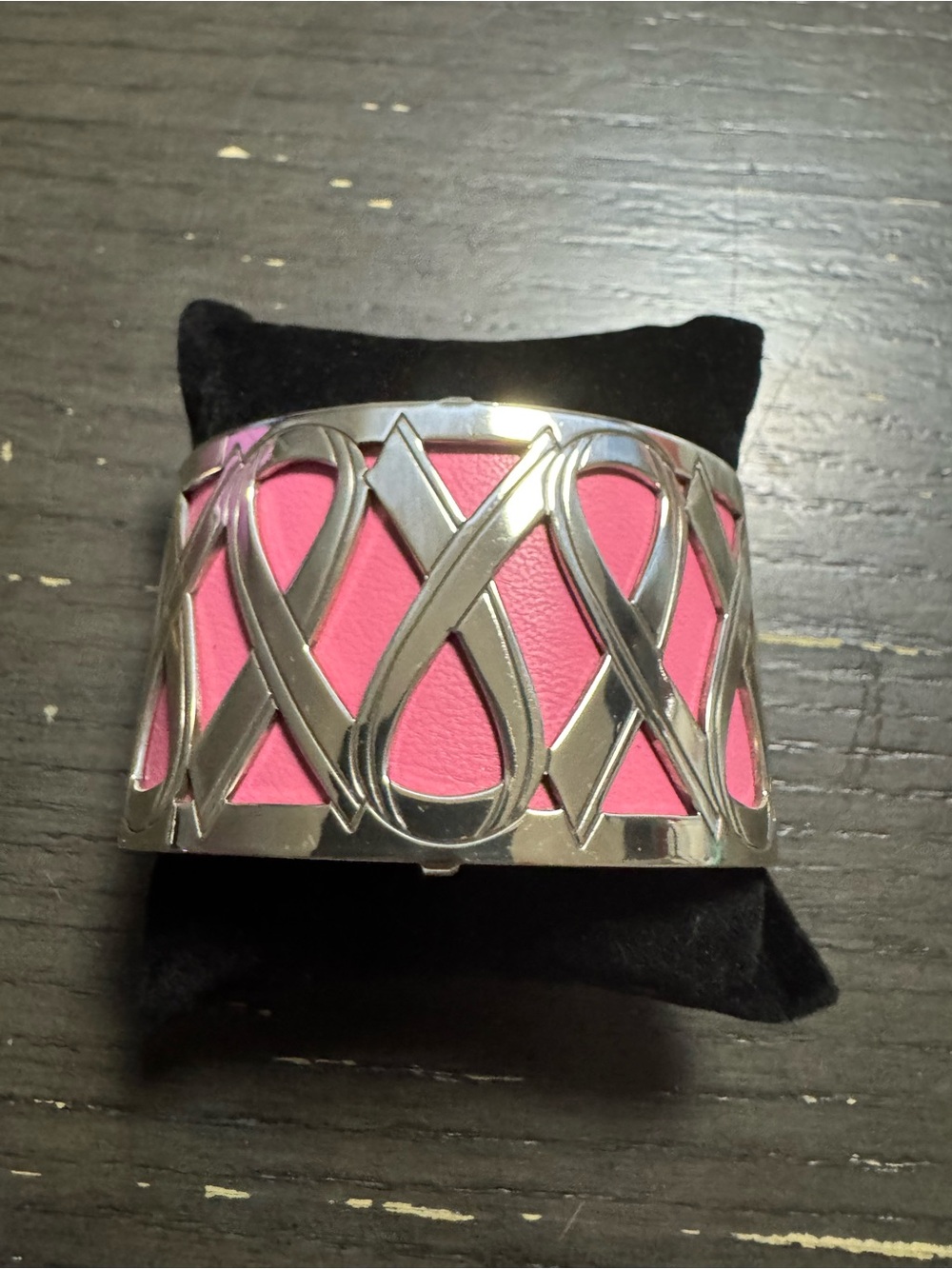 Brighton breast cancer Pink Leather Inset Silver Cuff Bracelet